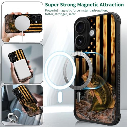 DJSOK Case for iPhone 17,Compatible with MagSafe,Anti-Scratch Shockproof Case,Wood American Flag Fish - color: Wood American Flag Fish, size: IPhone 17