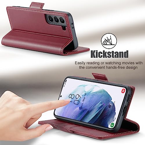 Samsung Galaxy S21 5G Wallet Case with Card Holder RFID Blocking Kickstand Magnetic,Leather Flip Case for Samsung Galaxy S21 5G 6.2 Inch (Fashion Wine Red) - color: Fashion Wine Red, size: S21 5G 6.2"