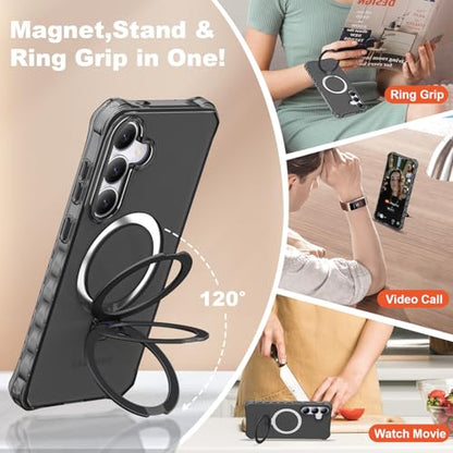 Compatible with Samsung Galaxy S24 Plus/S25 Plus Case 6.7'' Cute Wavy Frame with Magnetic Stand [Compatible with Mag-Safe] Military-Grade Translucent Phone Case for Women Girls, Black - color: Black, size: Samsung Galaxy S24 Plus /Samsung Galaxy S25 Plus