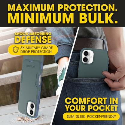 OtterBox iPhone 16 – Commuter Series Slim MagSafe Case - Saltwater Breeze | 3X Military Drop Protection - Dual-Layer Design - Pocket-Friendly - Raised Edges - Port Covers - color: Saltwater Breeze (Sage/Blue), style: iPhone 16