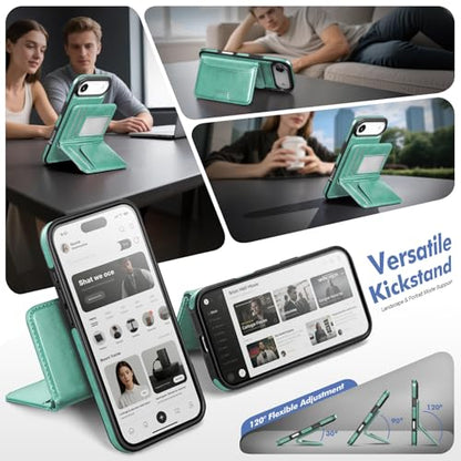Antsturdy Compatible with MagSafe iPhone 17 Air Wallet Case,Blue Green | 2 in 1 Detachable Magnetic,Credit Card Holder Slots,RFID Blocking,PU Leather,Kickstand,Flip Folio Phone Cover for Men & Women - color: Blue Green, size: iPhone 17 Air - 6.5"