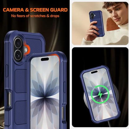 for iPhone 17 Case with Belt Clip Holster & Kickstand,Military Grade Anti-Drop Shockproof Heavy Duty Rugged Cover,w/2X Screen Protectors Tri-Layer Defender Bumper Protective Cases for Apple 17 (Blue) - color: Blue