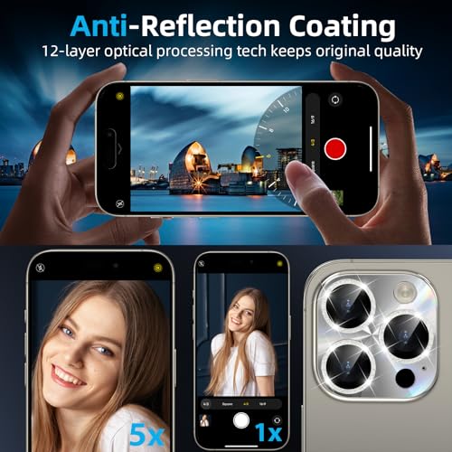 YWXTW Camera Lens Protector for iPhone 15 Pro Max/iPhone 15 Pro, [Lithography Laser Gradient] [5X Strengthen] Tempered Glass Screen Protector Metal Ring Back Camera Lens Cover (Natural Glitter) - color: Natural Glitter
