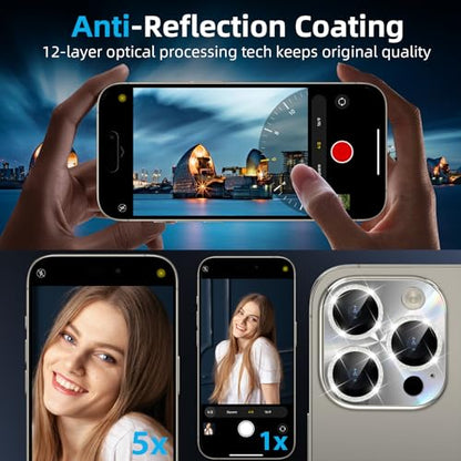 YWXTW Camera Lens Protector for iPhone 15 Pro Max/iPhone 15 Pro, [Lithography Laser Gradient] [5X Strengthen] Tempered Glass Screen Protector Metal Ring Back Camera Lens Cover (Natural Glitter) - color: Natural Glitter