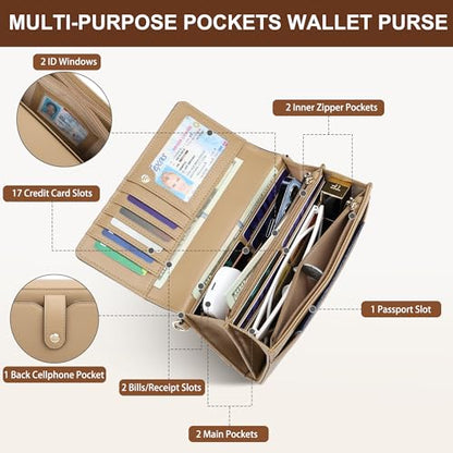 Small Crossbody Bags for Women RFID Vegan Leather Wristlet Phone Mini Purse Shoulder Handbag Wallet Travel Purse - color: Khaki