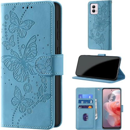 Case Wallet for Motorola Moto G Power 5G 2024, Light Blue | RFID Blocking, 3 Card Holder Stand, Shockproof TPU Shell, PU Leather Magnetic Closure, 6.7-inch - color: Light Blue