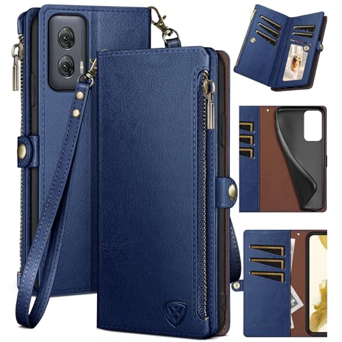 XcaseBar for Motorola Moto G Power 5G 2024 Wallet case with Zipper Credit Card Holder【RFID Blocking】,Flip Folio Book PU Leather Phone case Shockproof Cover Women Men for Power 5G 2024 case Blue - color: Blue