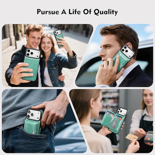Antsturdy Compatible with MagSafe iPhone 17 Pro Wallet Case,Blue Green | 2 in 1 Detachable Magnetic,Credit Card Holder Slots,RFID Blocking,PU Leather,Kickstand,Flip Folio Phone Cover for Men & Women - color: Blue Green, size: iPhone 17 Pro - 6.3"