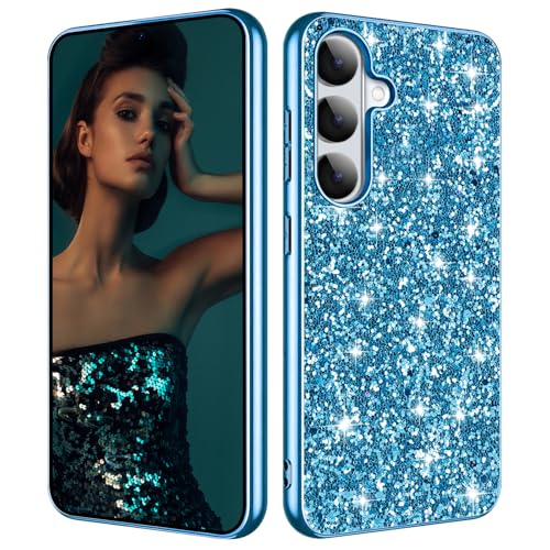 Galaxy S26 Glitter Case for Samsung Galaxy S26 5G Phone Case for Women Girls, Slim Ultra Thin Matte Back Shockproof Full Body Protective Cover for Samsung S26 5G, Crystal Bling Case, 2026 (Blue) - color: Blue