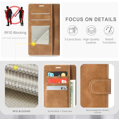 FLIPALM Card Holder Wallet Case for iphone 17e, Grayish-brown | Card Holder, RFID Blocking, PU Leather Folio Flip, Kickstand, Protective Shockproof Cover - color: Grayish-brown