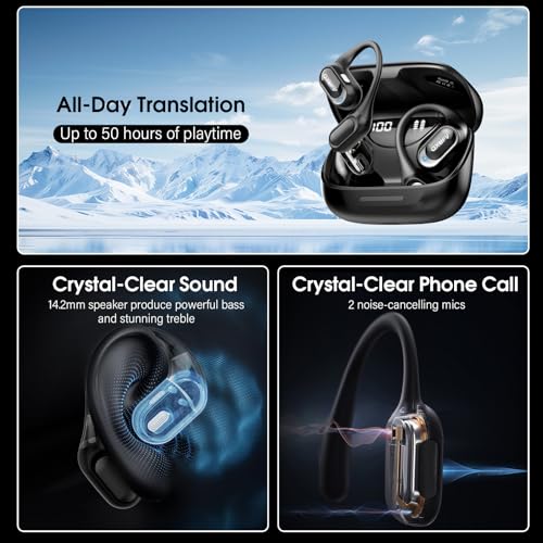 Open Ear Headphones, Bluetooth 5.4 Wireless Earbuds, Black