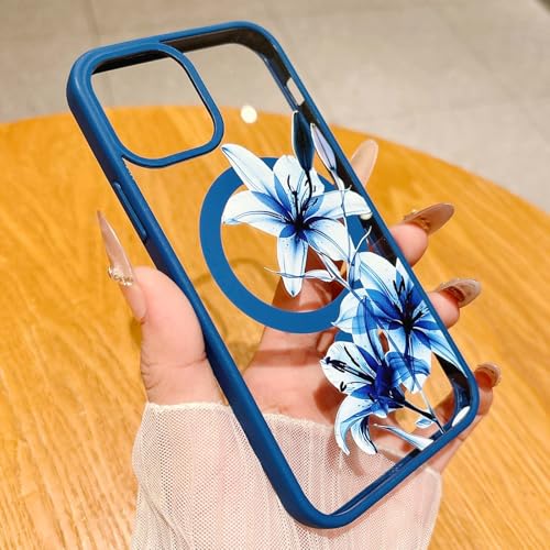 Magnetic for iPhone 11 Case [Compatible with MagSafe] Cute Lily Flower Pattern Design for Summer Hawaiian, Clear Shockproof Protective Case for Girls Women-Blue - color: Blue, size: iPhone 11