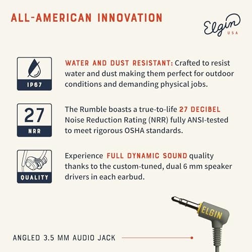 Elgin Rumble Wired Earplug Headphones with mic, in-Ear Earbuds - style: 3.5mm AUX