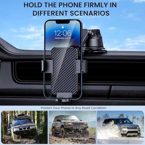 GUWEZ Phone Holders for Your Car [Military Grade Suction Ultra Strong Base] Cell Phone Car Holder 3 in 1 Dashboard Accents/Windshield/Air Vent Hands-Free for Video Installation Kit iPhone Android