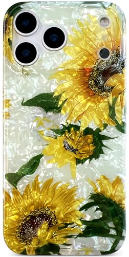 Qokey for iPhone 17 Pro Max 6.9" Cover Flower, Slim Fit Thin Sparkle Bling Soft Bumper Lightweight Soft Anti-Scratch Phone Semi-Transparent Case Fits with Dark&Light Phones, Clear Yellow Sunflower - color: Yellow Sunflower