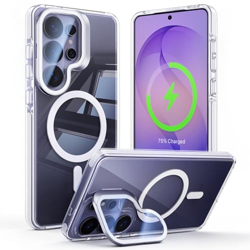 Clear Magnetic Case for Samsung Galaxy S26 Ultra with Camera Cover Stand | Full Camera Protection, Compatible with MagSafe, Anti-Yellowing Anti-Scratched Shockproof Slim Phone Case - color: Clear