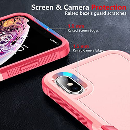 SPIDERCASE for iPhone Xs Max Case, [10 FT Military Grade Drop Protection] [Non-Slip] [2 pcs Tempered Glass Screen Protector] Shockproof Airbag Cushion Protective Case for iPhone Xs Max 6.5” (Pink) - color: Pink