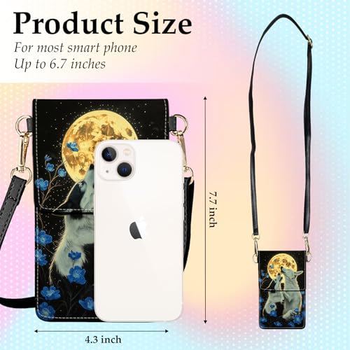 Small Crossbody Bags for Women Touchscreen Cell Phone Bag Cross Body Purses with adjustable Strap,Gifts For Teenage Girls - color: Wolves Stand Moon Night