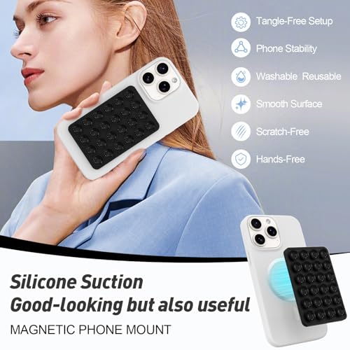 Magnetic Suction Phone Mount for MagSafe Case,Silicone Sticky (Black) - color: Black