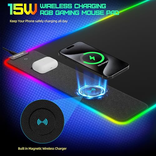 Wireless Charging RGB Gaming Mouse Pad, Large XXL Desk Mat, 31.5"x15.7"