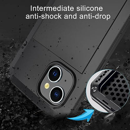 for iPhone 14 Case, 360 Full Body Protective Cover Heavy Duty Shockproof Tough Armour Aluminum Metal Case with Silicone Built-in Screen Protector for Apple iPhone 14 6.1 Inch - Black - color: Black