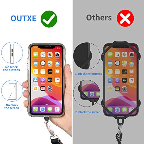 OUTXE Universal Phone Tether Tab Without Adhesive, 4 Pack Phone Lanyard Replacement Part for Phone Strap (4 PCS) - color: No Adhevise-black