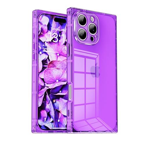 IAIYOXI Rectangle Case Compatible for iPhone 15 Pro Max, Full Camera Protection & Reinforced Corners TPU Cushion Clear Cover, Shockproof Silicone Phone Case for Women Girls (iPhone 15 Pro Max, Purple) - color: Purple