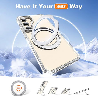 for Samsung Galaxy S25 Case with 360° Spin Stand,Clear | 360° Spin Magnetic Ring Stand,Compatible with Magsafe,Military Protection Phone Case - color: Clear, size: Samsung Galaxy S25