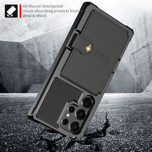 for Samsung Galaxy S25 Ultra 6.9” Case with Card Holder, Compatible with Magnetic Car Mount, Rugged Heavy Duty Shockproof Soft TPU Back Leather Flip Wallet Phone Cover, Black - color: Black, size: Samsung Galaxy S25 Ultra