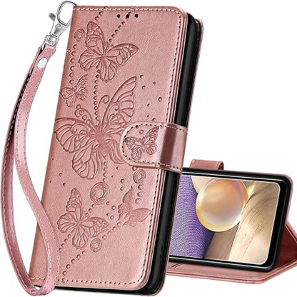 for Samsung Galaxy A32 5G Wallet case, Rose Gold-Butterfly | 3 Card Holders, Kickstand, Shockproof TPU Shell, PU Leather, Magnetic Closure, Protective Flip Folio Cover, Women - color: 6