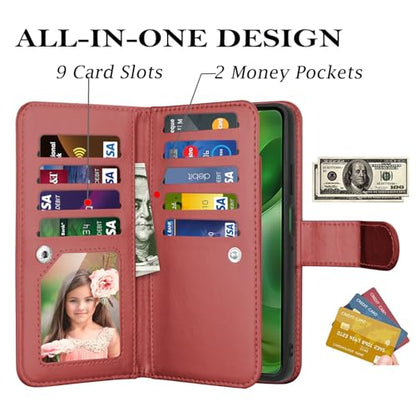 for Motorola Moto G Power 5G 2025 Case, for Moto G Power 2025 Wallet Case, PU Leather Credit Card Holder [9 Card Slots] Folio Flip Detachable Magnetic Cover Kickstand & Lanyard, Wine Red - color: Wine Red