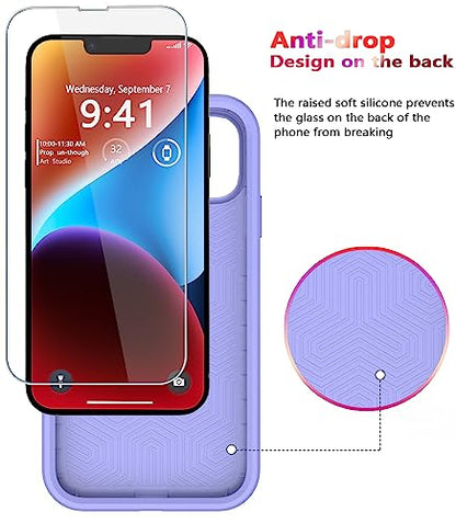 Diverbox for iPhone 14 case [Shockproof] [Dropproof] [Tempered Glass Screen Protector ],Heavy Duty Protection Phone Case Cover for Apple iPhone 14 (Purple-2in1) - color: Purple-2in1