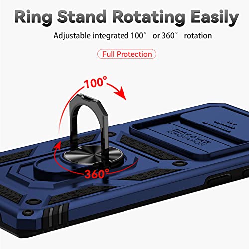 for Samsung Galaxy S10 Plus Case with Camera Lens Cover HD Screen Protector, Military-Grade Drop Tested Magnetic Ring Holder Kickstand Protective Phone Case for Samsung Galaxy S10+ Plus (Navy Blue) - color: Navy Blue with camera cover Military-Grade 2nd g