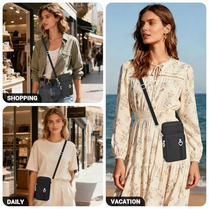 YINHEXI Small Crossbody Bags for Women Trendy, Mini Triple Compartment Cell Phone Crossbody Wallet Purses - color: Black-02