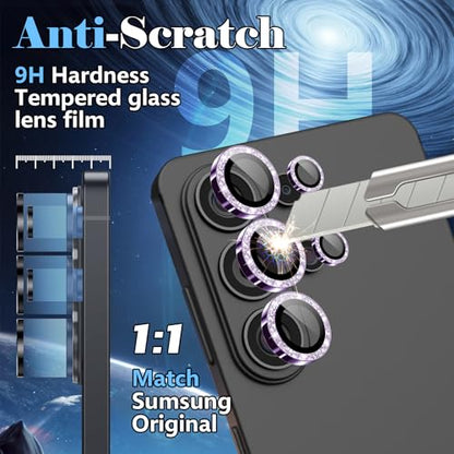 Camera Lens Protector for Samsung Galaxy S26 Ultra, AR Glass Metal Ring - color: Glitter Violet