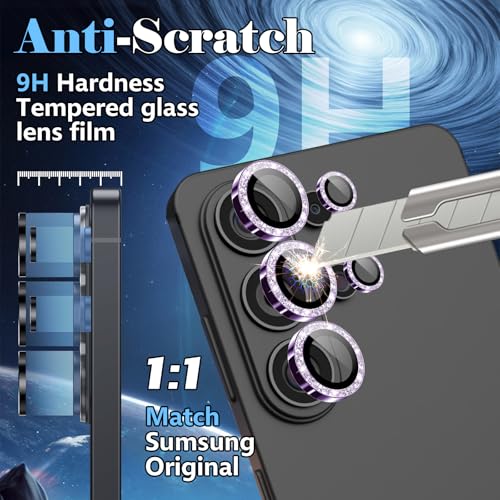 Camera Lens Protector for Samsung Galaxy S26 Ultra, AR Glass Metal Ring - color: Glitter Violet