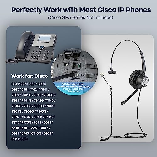 MKJ Cisco Phone Headset Corded RJ9 Telephone Headset Noise Canceling Mic