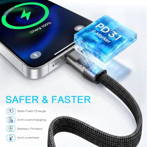 240W USB C to USB C Fast Charging Cable with Foldable Phone Stand,5FT,Black