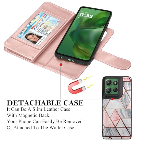 for Motorola Moto G Power 5G 2025 Case, for Moto G Power 2025 Wallet Case, PU Leather Credit Card Holder [9 Card Slots] Folio Flip Detachable Magnetic Cover Kickstand & Lanyard, Marble - color: Marble