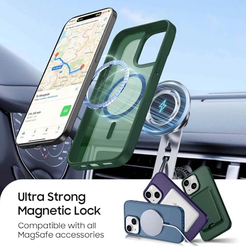Magnetic for iPhone 13 mini/12 mini Wallet Case with Card Holder﻿ | Compatible with MagSafe, Shockproof Phone Cover with Detachable RFID Blocking Card Slot, Green - color: Green, size: iPhone 12 Mini/13 Mini
