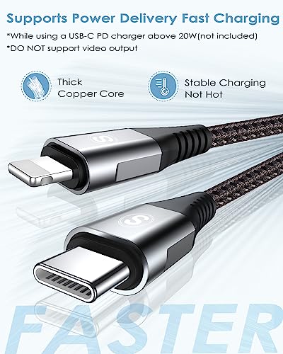 USB C Ligtning Cable 2-Pack 6.6ft, [Apple MFi Certified] i Phone Fast Charging High Speed Data Sync, Durable Nylon Braided Compatible with i Phone 14/13/12/11 Pro Max/XR/XS/X/8/7/Plus/6S/6/SE/5S/iPad