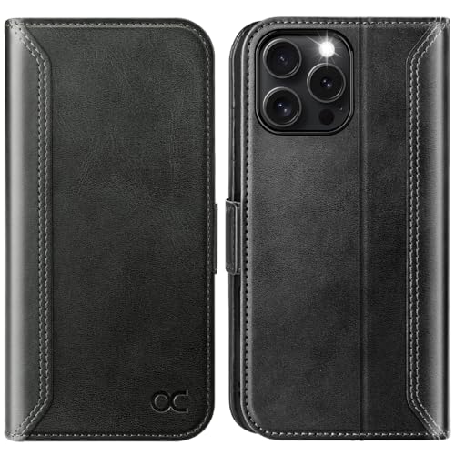 OCASE Compatible with iPhone 16 Pro Wallet Case, PU Leather Flip Folio Case with Card Holders RFID Blocking Kickstand [Shockproof TPU Inner Shell] Phone Cover 6.3 Inch 2024, Retro Graphite | RFID Blocking, Flip Case, Magnetic Clasp, PU Leather Wallet Case