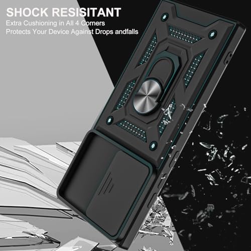 for Galaxy Note 20 Ultra Case, with Self Healing Flexible TPU Screen Protective [2 Pack] & Slide Camera Cover, 360°Rotation Ring Kickstand [Military Grade] Case. (Black) - color: N-Black