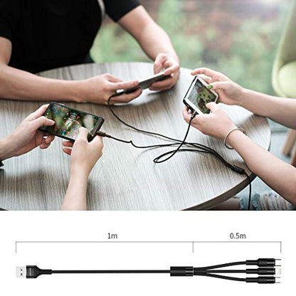 USAMS [2 Pack] Multi Charging Cable, 5FT 3 in 1 Nylon Braided USB Multiple Charger Fast Charging Cord Compatible with Most Smart Phones & Pads