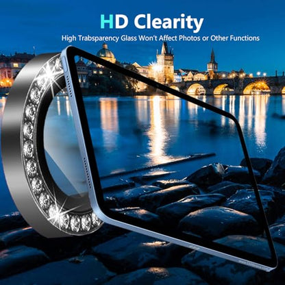 Zeking (2 Set Bling Camera Lens Protector Compatible with iPad Air 11 (2026) 5G, Glitter Bling Sparkly 9H Tempered Glass Protector Metal Individual Ring (Bling-Black) - color: BlingBlack