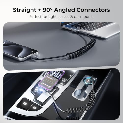 SmallRig USB C to USB C Coiled Data Cable (Straight to Angled), 240W PD 3.1 Fast Charging Cable, USB 2.0 Data Transfer, TPU Coiled Design, Aluminum Alloy Shell for iPhone, Laptops, Tablets & More-5730 - size: 1.15-4.92 ft, style: Straight to Angled Coiled