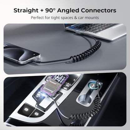 SmallRig USB C to USB C Coiled Data Cable (Straight to Angled), 240W PD 3.1 Fast Charging Cable, USB 2.0 Data Transfer, TPU Coiled Design, Aluminum Alloy Shell for iPhone, Laptops, Tablets & More-5730 - size: 1.15-4.92 ft, style: Straight to Angled Coiled