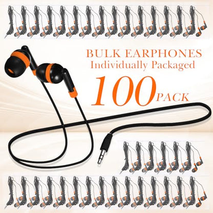 Kanayu 100 Pack Wired Earbuds Bulk for Classroom, No Mic 3.5mm, Orange - color: Orange