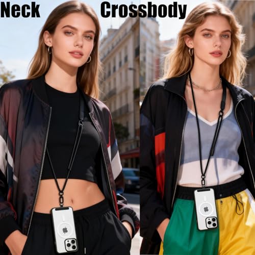 Phone Lanyard Premium Cell Phone Strap Crossbody with Stainless Steel Tether Tab Wide Comfort Strap with Adjustable Zinc Alloy Buckle Anti-Loss Universal for All Phones Keys Cards Travel Outdoor Black - color: E-black