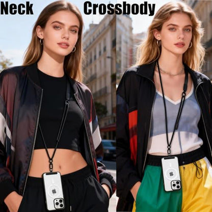 Phone Lanyard Premium Cell Phone Strap Crossbody with Stainless Steel Tether Tab Wide Comfort Strap with Adjustable Zinc Alloy Buckle Anti-Loss Universal for All Phones Keys Cards Travel Outdoor Black - color: E-black